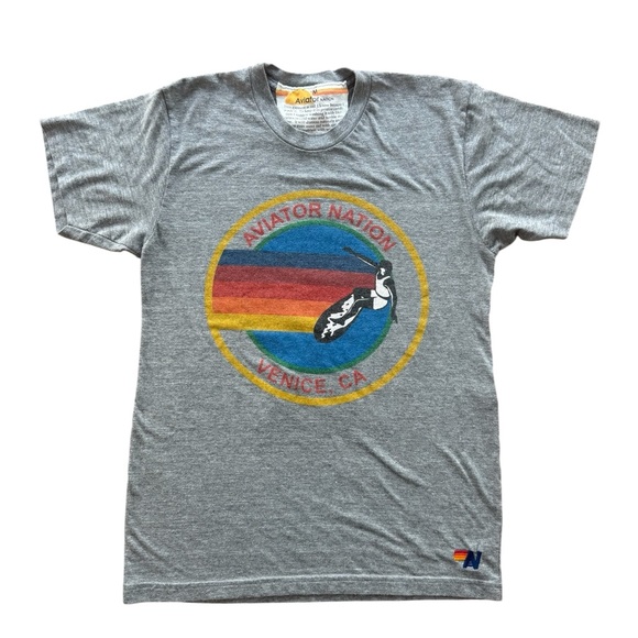 Aviator Nation SIGNATURE TEE - HEATHER GREY - Unisex Size Medium - Picture 1 of 11